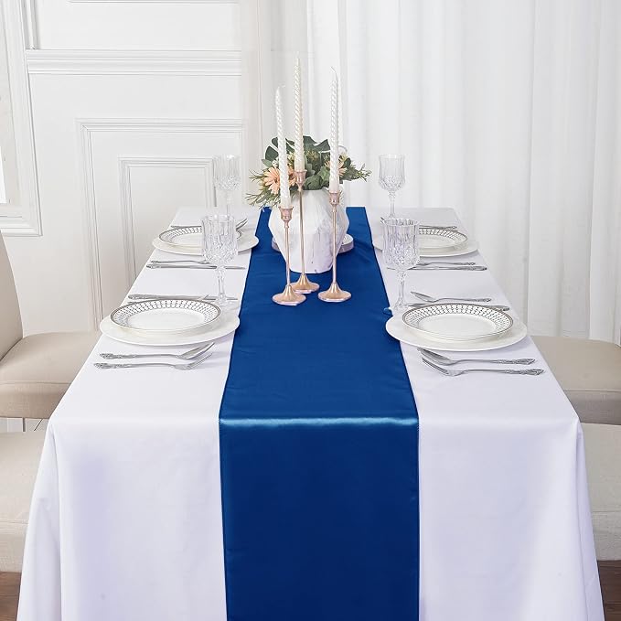 12Pack Table Runner 12 x 108 Inches Satin Silk Table Runner for Wedding, Birthday Party, Banquets, Graduations Decoration, fit Rectange and Round Table-Royal Blue