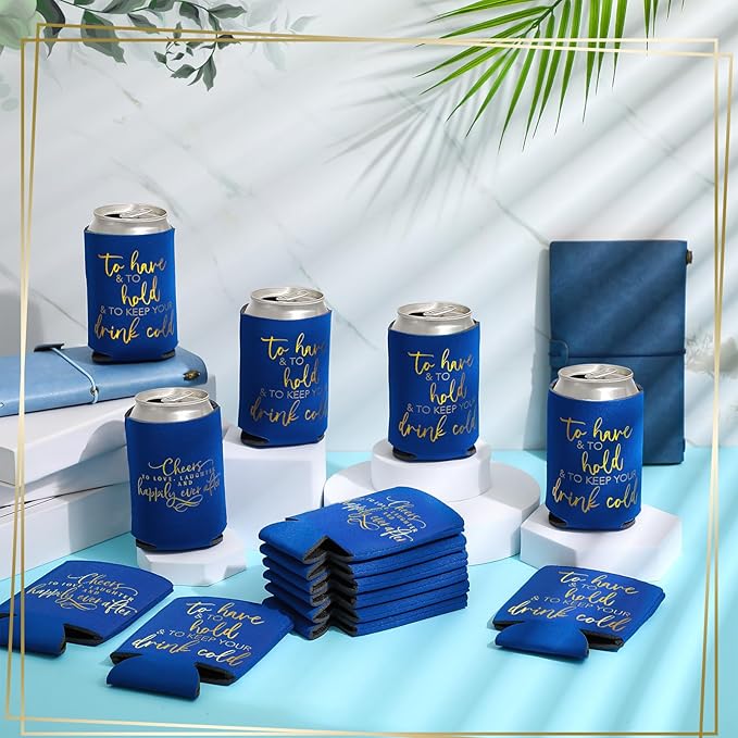 Qinyoung 50 Pieces Blue Wedding Can Cooler Bulk Engagement Party Favors for Guests Cheers to Love and Happily Ever After Rehearsal Dinner Decorations for Wedding Bridal