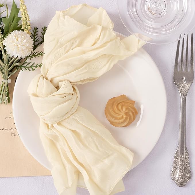MLMC 10 Pack Beige Cream Cheesecloth Napkins Bulk Washable Cloth Napkins Set of 10 21"x21" Rustic Boho Gauze Dinner Table Napkins for Wedding Bridal Shower Family Gathering Decor