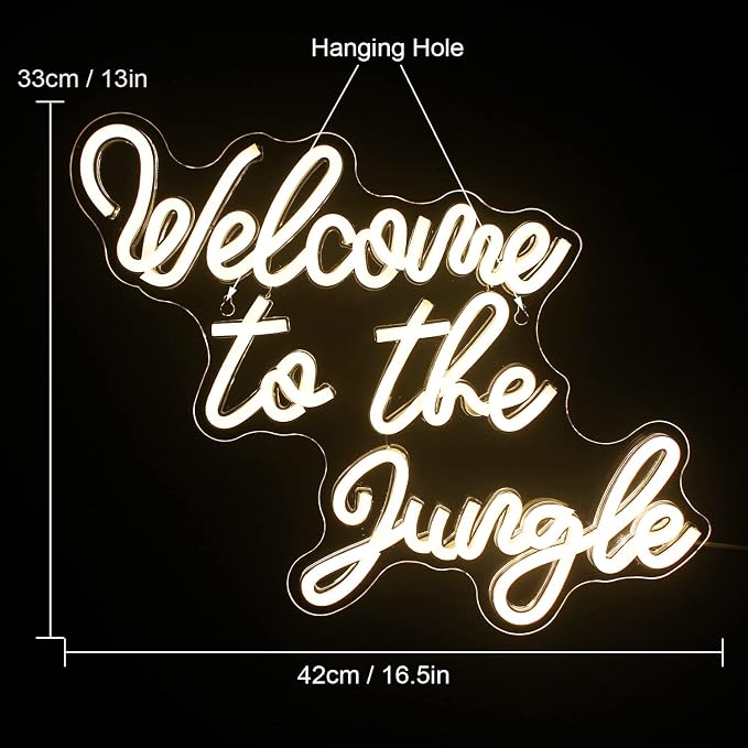 Welcome to the Jungle Neon Sign Warm White Led Word Neon Light Signs for Wall Decor Usb Letter Light Up Sign for Bedroom Nursery Kids Room Garden Home Entryway Front Porch Wedding Birthday