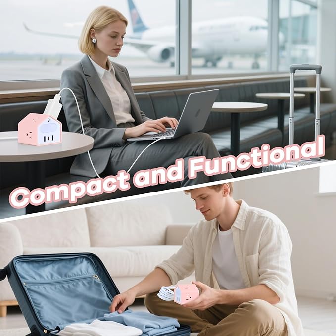 Lovely-Pink Power Strip with Night Light - Kawaii USB C Power Strip Desk Accessories - 4 Outlets 3 USB Ports - Overload Protection Plug Extender for Home, Office, Dorm, Travel, Hotel, Women, Girls