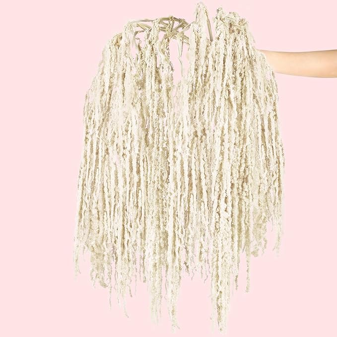 Suncalla 24 Pcs White Spring Natural Dried Amaranthus Hanging Flowers Amaranthus Artificial Flowers for Wedding Arch Bouquet Floral Garland Wall Home Decoration (23 Inch)