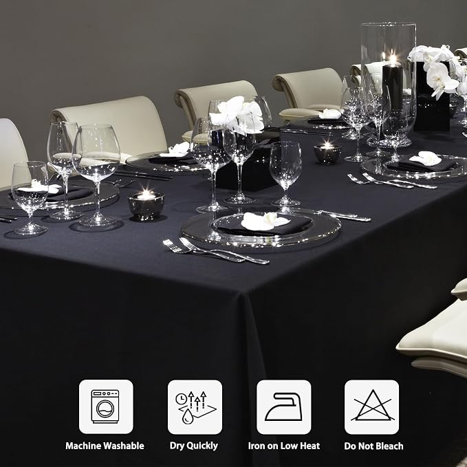 8 Pack Black Tablecloths 90 x 156 Inch Rectangular Table Cloths for Rectangle Tables 8ft, Wrinkle Resistant Black Table Cloth Washable Polyester Fabric for Buffet Wedding Party Banquet