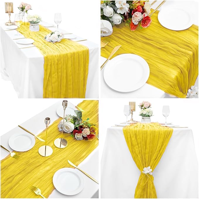 8 Pack Cheesecloth Table Runner 10 FT Gauze Cheese Cloth Table Runners 35 x 120Inch Boho Table Runner for Wedding Banquet Event Engagement Birthday Party Bridal Baby Shower Anniversary Decor(Yellow)﻿