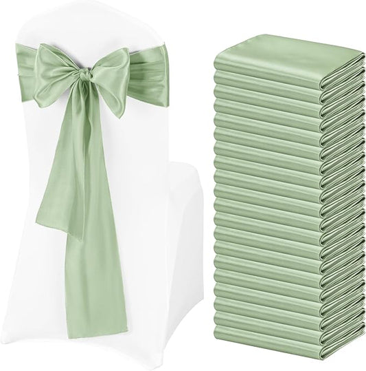 Pesonlook 60 PCS Sage Green Satin Chair Sashes Bows Satin Chair Sashes Universal Chair Cover for Wedding Reception Restaurant Event Decoration Banquet,Party,Hotel Event Decorations (7 x 108 inch)