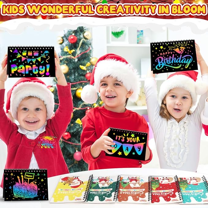 Scratch Art Party Favors for Kids 8-12: 16 Pack Christmas Rainbow Scratch Art Notebook, Christmas Coloring Books Goodie Bags Stuffers for Kids, Bulk Classroom Birthday Gifts for Student