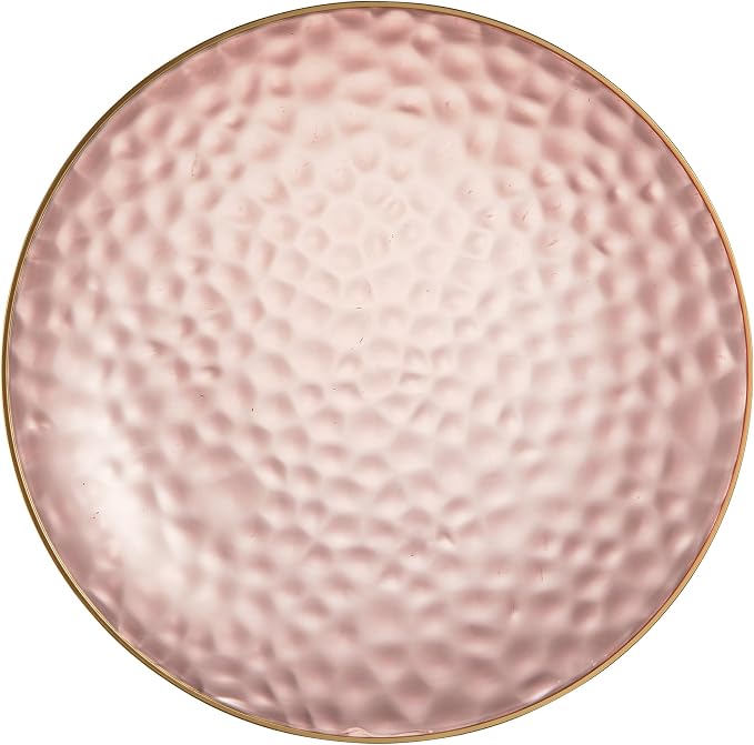 PLASTICPRO 30 Pack Hammered Plastic Plates Heavyweight Disposable Plastic Plates Elegant Rose Color with Gold Rim Platsic Party Dishes (Hammered Rose With Gold Rim, 9'' INCH PLATES)