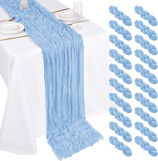 20 Pack Cheesecloth Table Runner - 17x108 Inch Light Blue Boho Gauze Cheese Cloth Table Runners for Baby Bridal Shower Decoration Wedding Party Summer Garden Farmhouse