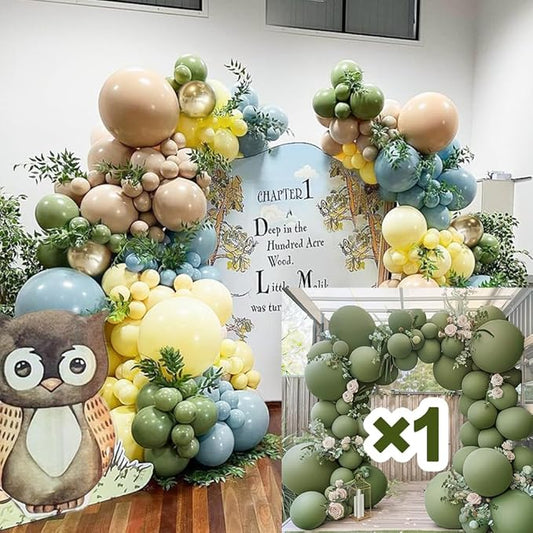 Sage Green Blue Yellow Balloon Garland Double Stuffed Sage Green Blue Tan Balloon Arch Kit for Birthday Baby Shower Gender Reveal Bear Party Decor