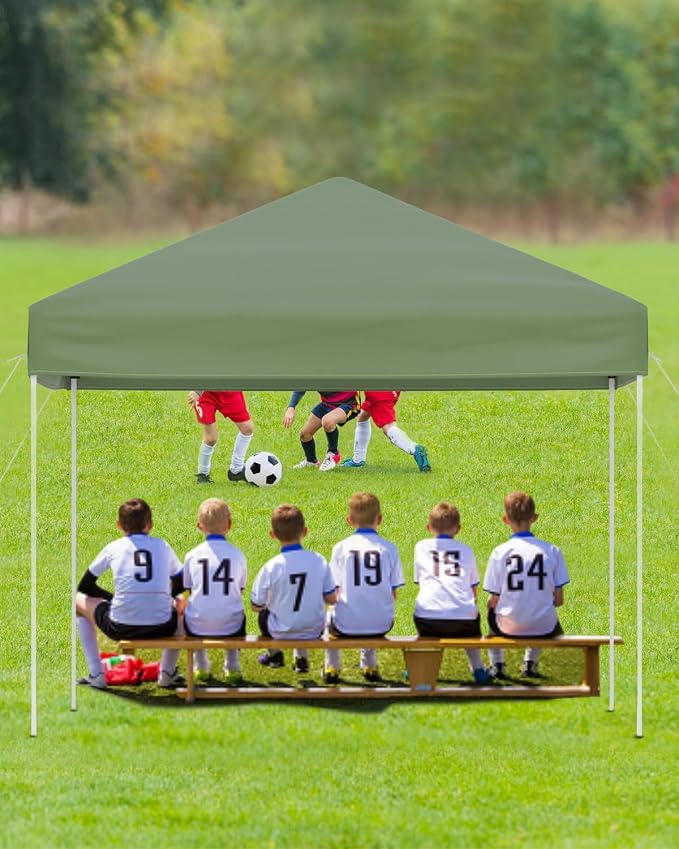 GarveeLife 10x10 Pop Up Canopy with One Sidewalls - Easy Up Camping Tent with One Button Push Setup - 1 Roller Bag, 3 Adjustable Height, 4 Weight Bags for Deck, Garden, Sports, Beach, Party (Green)
