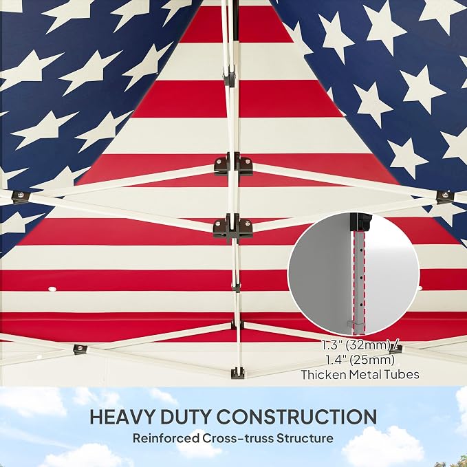 Outsunny 10' x 10' Heavy Duty Pop Up Canopy Tent with Sidewall and Trash Bags, UPF50+ Instant Sun Shelter, Height Adjustable, with Wheeled Bag, Sand Bags for Outdoor, Patio, American Flag Print