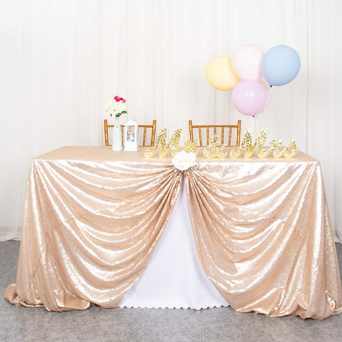 ShiDianYi 50"x72" Champagne Blush Sparkly Sequin Tablecloth for Wedding