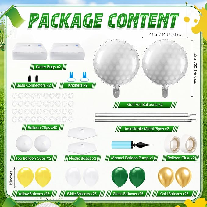 Kasyat 2 Set Golf Balloon Column Stand Kit with Adjustable Tower Stand Green and Yellow Golf Arch Party Supplies for Clubs Decorations Sports Birthday Party Supplies