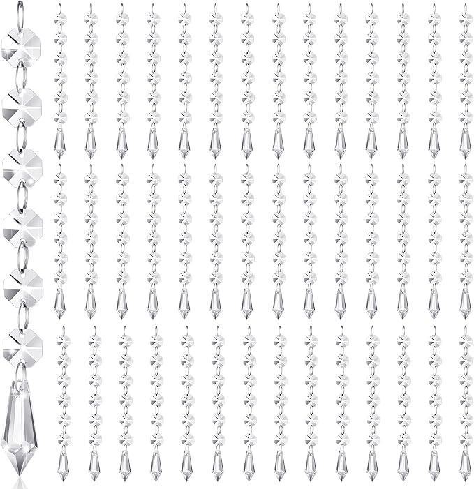 Nuenen 100 Pcs Acrylic Hanging Crystals for Centerpieces Chandelier Clear Crystal Garland Strands Ornament Acrylic Clear Beads Prisms Pendant for Christmas Tree Window Home Decoration(Icicle)