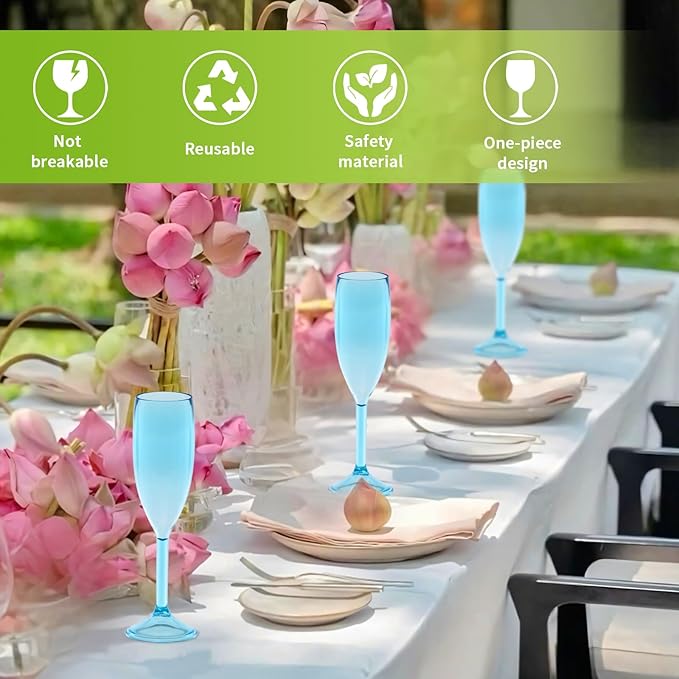 12 Pcs Champagne Flutes 5.4OZ Plastic Champagne Glasses Wine Glasses Plastic Goblets for Parties Mimosa Bar Glasses Stemmed Drinking Cups for Wedding Celebration Christmas Birthday Bride (Clear Blue)