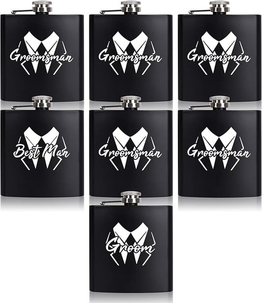 TEAM GROOM Groomsmen Gifts Hip Flasks for Liquor for Men 7 Pcs Grooomsmen proposal Bachelor Party Favors(LJ-H)