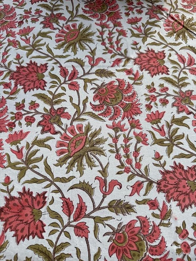 Ridhi Round Tablecloth Hand Block Print 100% Cotton Reusable New York Pink 110 Inch Table Cover Decorative Everyday Use for Dining, Home, Party, Wedding, Farmhouse, Party Gift for Spring, Mother's Day