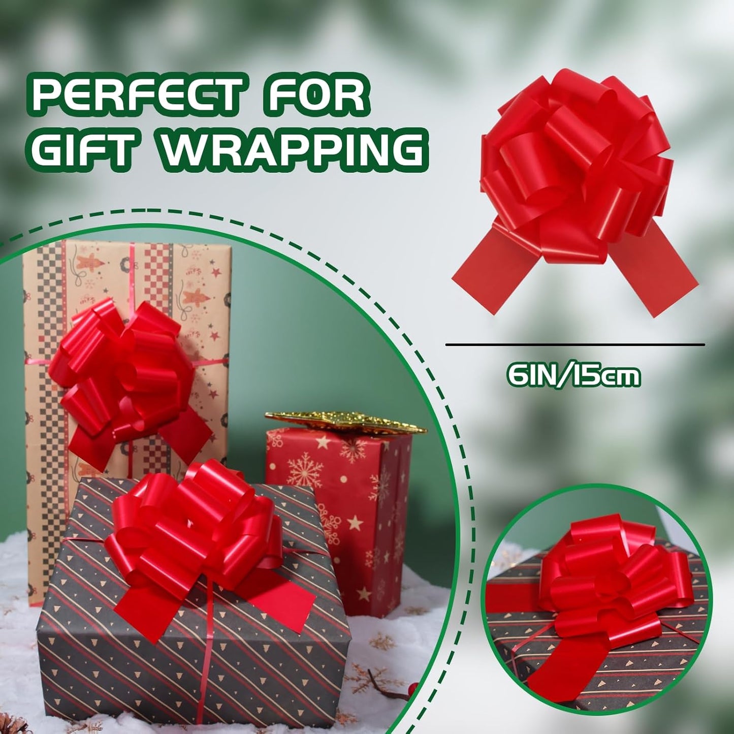 6 Pcs 6 Inch Red Pull Bows, Perfect for Gift Wrapping, Gift Wrapping Baskets Wedding Christmas Party Decorations, Crafts – Quality Pull Bows for Gifts and Decorations