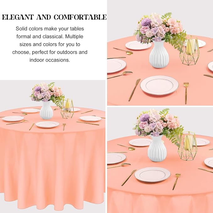4 Pack 90 Inch Round Tablecloth Polyester Washable Table Covers for Wedding Dining Table Buffet Parties Banquet Decor（Peach Coral）