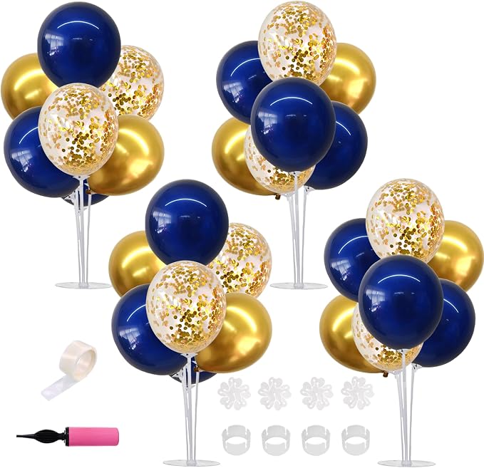 TONIFUL 4 Set Navy Blue Gold Balloons Stand Kit for Graduation Decorations 2026,Balloon Centerpieces for Table Prom,Retirement,Class of 2026 Party Decorations,Homecoming,Birthday Decoration