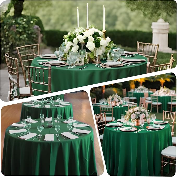 8 Pack Dark Green Round Tablecloth 90 Inch Hunter Green Round Table Cloth, Wrinkle Resistant Washable Polyester Fabric Table Cloth Table Cover for Dining Wedding Banquet Party