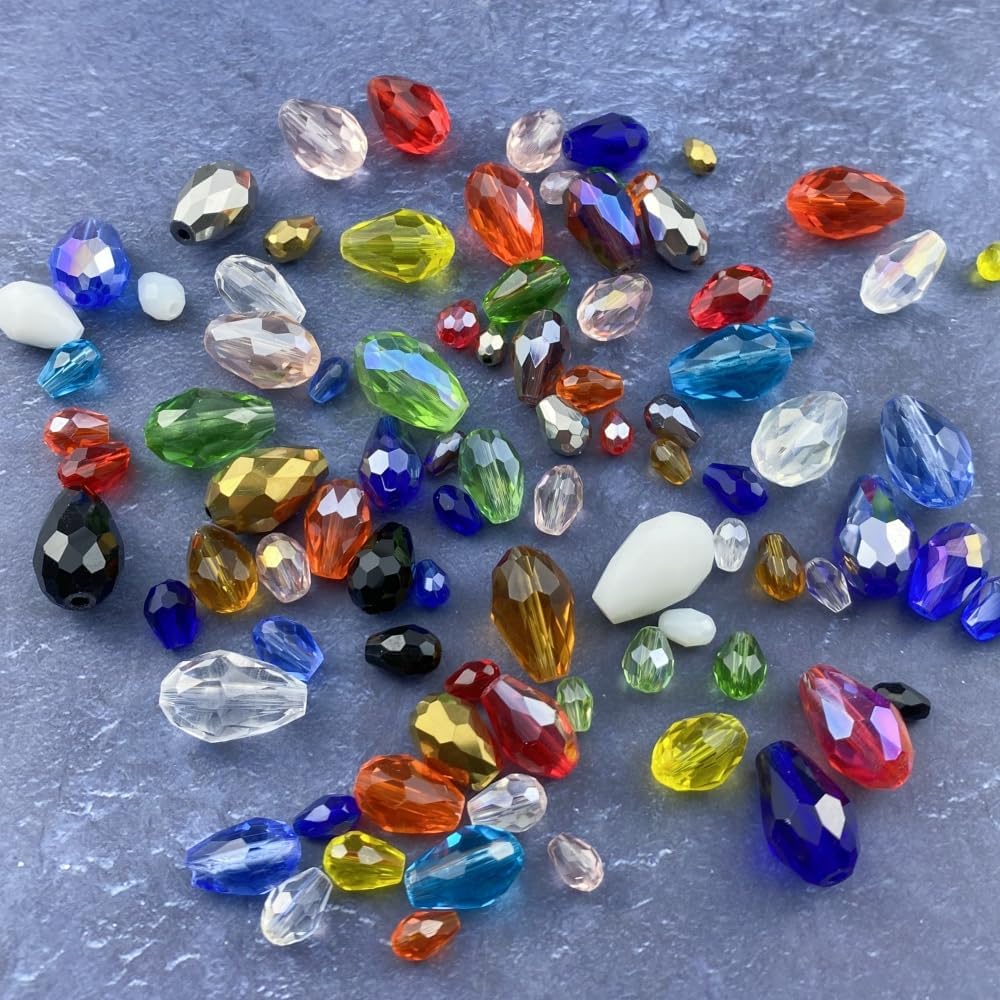 200pcs 4x6mm Teardrop Crystal Glass Beads Vertical Hole Faceted Glass Teardrop Spacer Beads for Bracelets Necklace Earring DIY Jewelry Making Craft(Transparent)