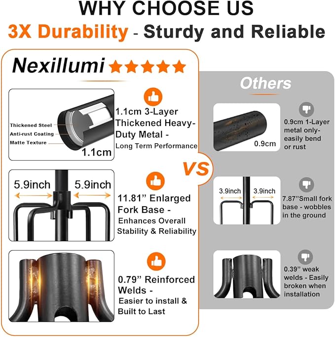6 Pack String Light Poles for Outside, Upgraded Heavy-Duty Metal Poles for Outdoor String Lights with Fork, Adjustable Lighting Hanging Accessories for Patio Decor Pergola Backyard Garden Decorations