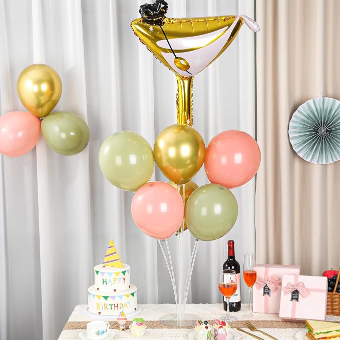 Martini Birthday Party Balloons Stand Kit 2 Sets With 2 Martini Glass Ball Foil Balloons Centerpiece for Tables for Women Girls Birthday Baby Bridal Shower Bachelorette Wedding Decorations