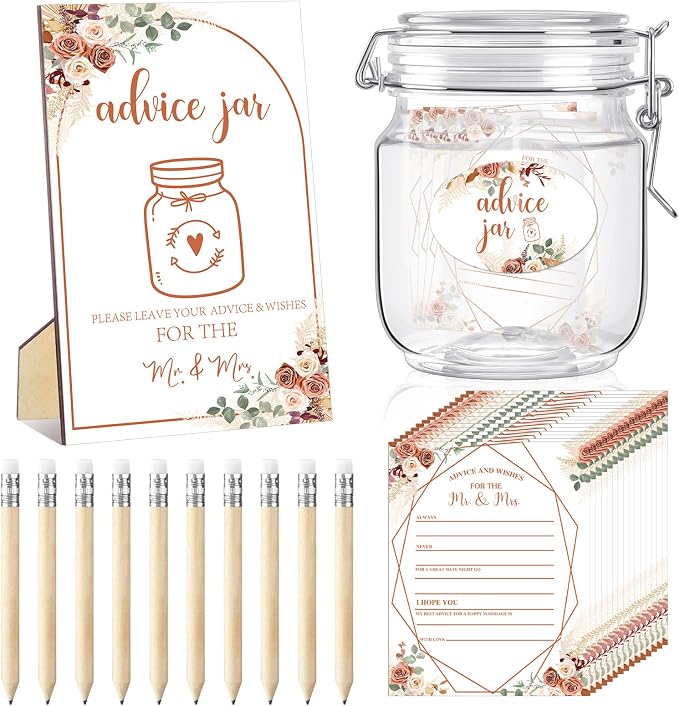 Jetec 74 Pcs Advice and Wishes for the Mr and Mrs 60 Pcs Wedding Advice Cards Advice and Wishes Jar Box Bridal Shower Advice and Wishes Cards for Bride and Groom Bridal Shower Decor(Boho)