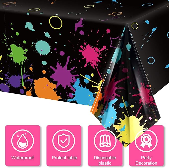 Glow Party Table Covers Neon Plastic Tablecloths 108 x 54 Inch Disposable Neon Glow Table Cloths for Black Light Birthday Party Supplies Decorations(1 Piece)