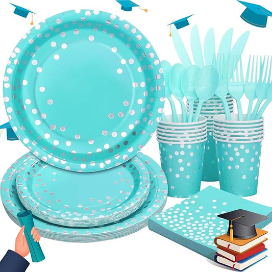 Teal Party Decorations, 168Pcs Teal Plates and Napkins Party Supplies, Birthday Plates Serves 24, Birthday Decorations for Women, Turquoise Sweet 16, Easter Graduation Mothers Day