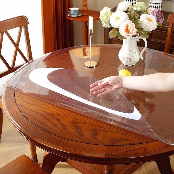 OstepDecor Clear Round Table Protector 41 Inch Thick Clear Table Cover Protector Round, Plastic Waterproof PVC Tablecloth, Vinyl Circle Table Top Protector for Dining Room, Coffee Tabletop