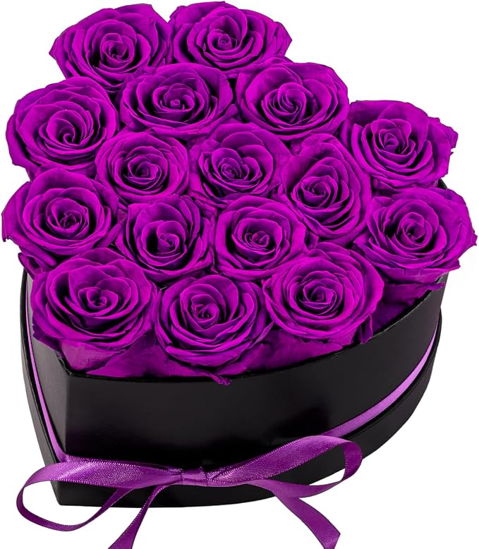 16 Forever Preserved Flowers in a Box, Vanlentines Day Gifts for Her, Eternal Roses Flowers for Delivery Prime, Birthday Gifts for Women Mom Grandma Wife (Purple)