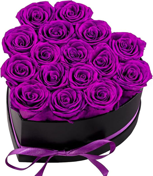 16 Forever Preserved Flowers in a Box, Vanlentines Day Gifts for Her, Eternal Roses Flowers for Delivery Prime, Birthday Gifts for Women Mom Grandma Wife (Purple)