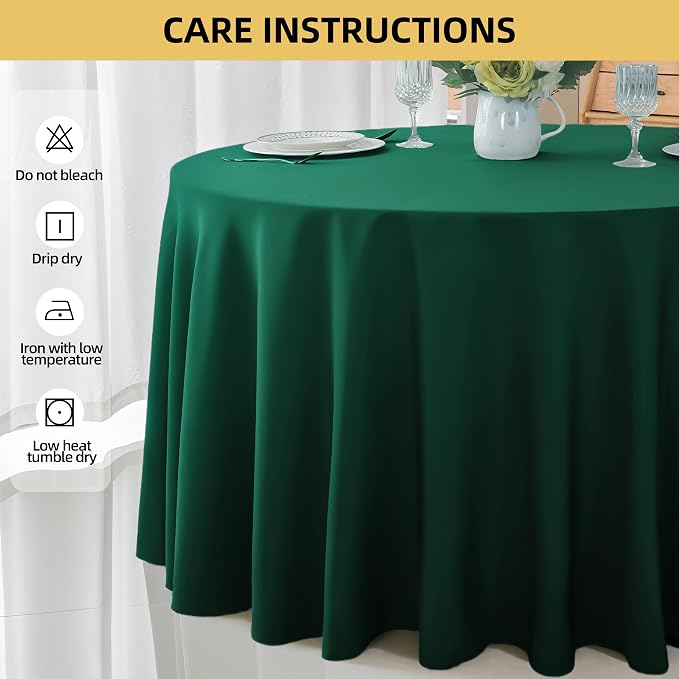 2-Pack Round 120-inch Blackish Green Table Cloths, Solid Stain and Wrinkle Resistant Circular Tablecloth, Premium Plain Weave Polyester Fabric Table Linen Covers for Hotel, Banquet