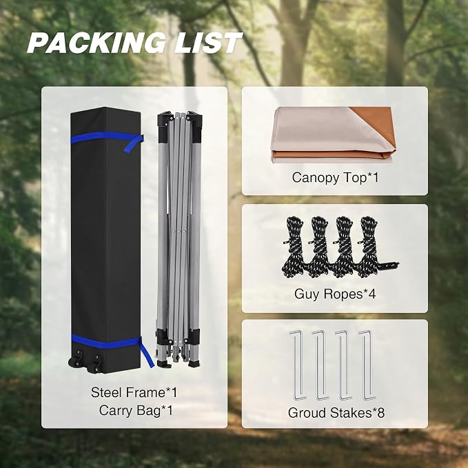 HYPER VENTURE 13x13ft Pop Up Canopy Tent with One Push Setup, Portable Outdoor Event Shelter with Rolling Carry Bag for Camping, Beach, Market, Patio (Brown)