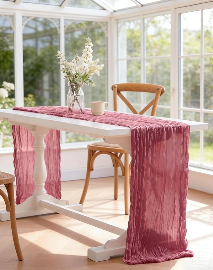 Mauve Cheesecloth Table Runner 21x120 Inch Gauze Table Runners Reusable Polyester 10ft Boho Rustic Cheese Cloth Table Runner for Wedding Party Baby Shower Birthday