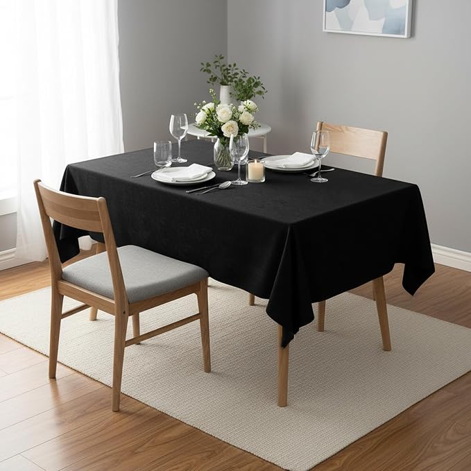 Fixwal 3 Pack Black 60 x 102 Inch Rectangle Tablecloths, Reusable Heavy Duty Washable Polyester Table Covers for 6 Ft Tables, Wedding, Party, Birthday, Outdoor, Picnic, Camping