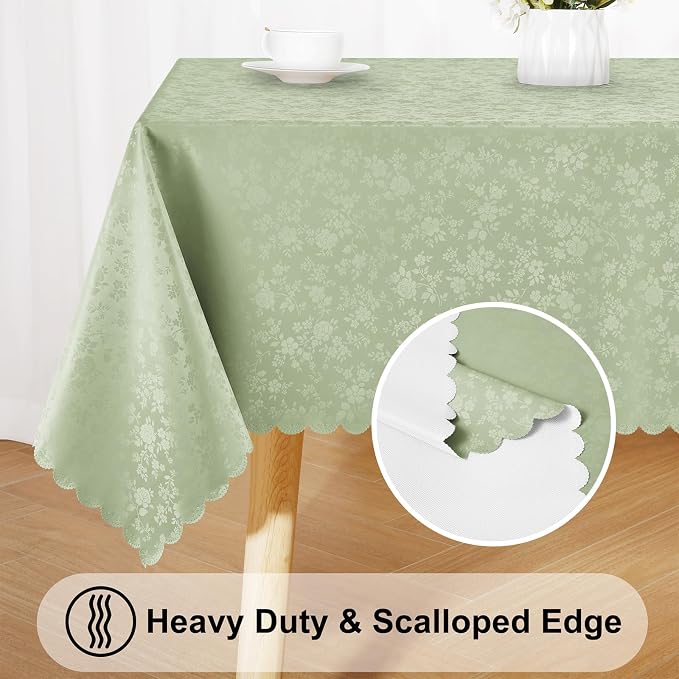 Smiry Rectangle Table Cloth, Waterproof Heavy Duty Vinyl Tablecloths, Wipeable Washable Table Cover for Kitchen and Dining Room (Grass Green, 60" X 84")