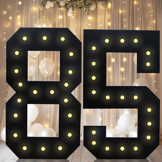 4FT Marquee Light Up Numbers, Black Giant Marquee Number Big Mosaic Number for 85th Birthday Party Decorations Backdrop 85 Anniversary Decor, Pre-Cut Frame Large Number 85