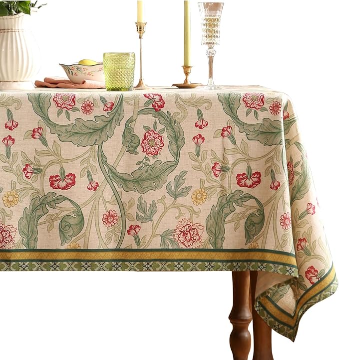 patdrea Vintage French Linen Tablecloth,Rectangular,118"x67"-Cecilia A | Colorful Elegant Extra Wide Table Cloth for Rectangle Table,Floral Vine Patterned,for Dining Room Tea Party Thanksgiving