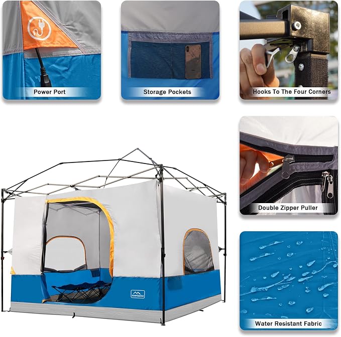 KAMPKEEPER Camping Inner Tent for Pop Up Canopy, Converts 10'x10' Straight Leg Canopy into Camping Tent–Fully Vented Roof(Top & Frame NOT Included) (Light Blue, Classic)