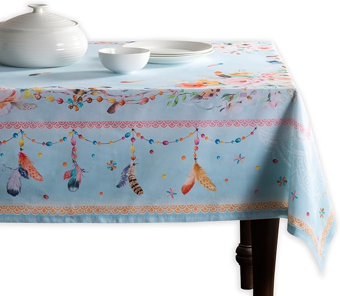 Maison d' Hermine Table Cloth Square Table 100% Cotton 54 x 54 Inches Tablecloth Reusable Decorative for Dining Kitchen Room Farmhouse Party Home Hotel Restaurant Spring Summer - Ibiza - Blue