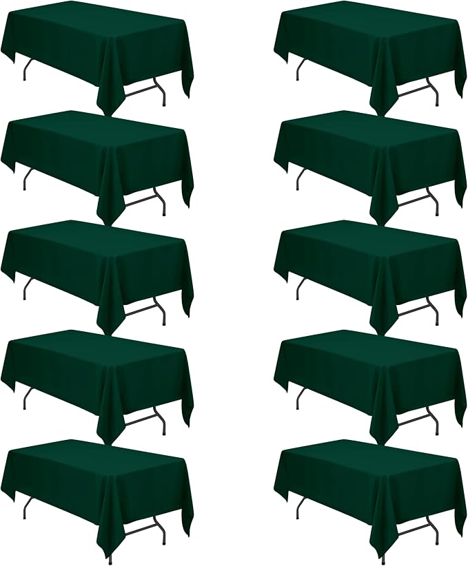 BRILLMAX 10 Pack Hunter Green Tablecloths 60 x 102 Inch for 6ft Rectangle Tables - 150 GSM Polyester Fabric, 15" Standard Drop, Water, Stain & Wrinkle Resistant Cloth Cover for Wedding Dining Buffet