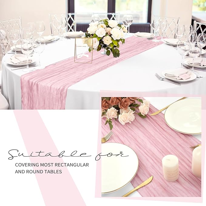 24 Pack Cheesecloth Table Runner 20 x 120 inch Cheese Cloth Table Runner Bulk, Romantic Boho Sheer Gauze Fabric Table Runners for Wedding Reception, Party, Bridal Shower Table Decor(Light Pink)