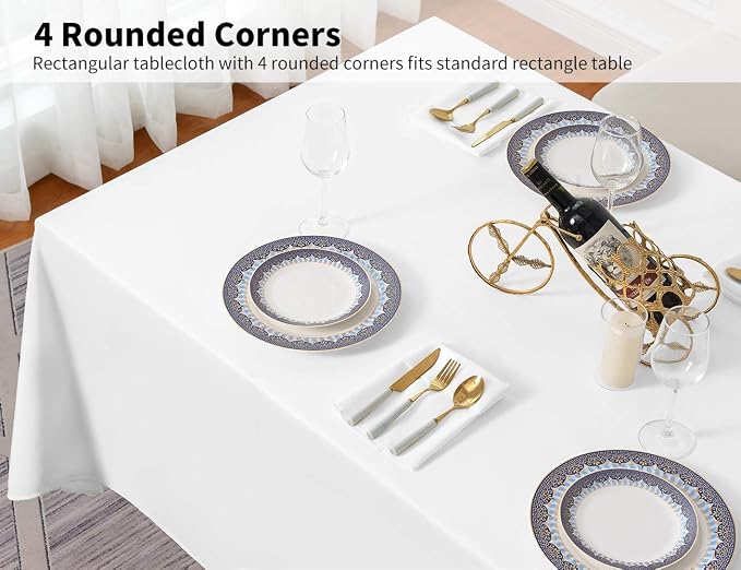 Surmente White Rectangle Tablecloth 90 x 156-inch Rectangular Polyester Table Cloth for Weddings, Banquets, or Restaurants
