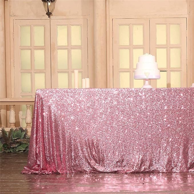 Eternal Beauty Fuchsia Pink Tablecloth, 60x120 Inch Sequin Rectangle Table Cover for Valentines Cake Dessert Exhibition Party Birthday Events