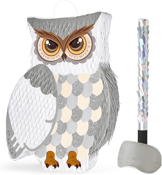 WERNNSAI Night Owl Piñata - Owl Wicked Piñata Hanging Woodland Forest Party Decorations for Kids Birthday Animal Shower Party Game Favor, with Blindfold and Bat