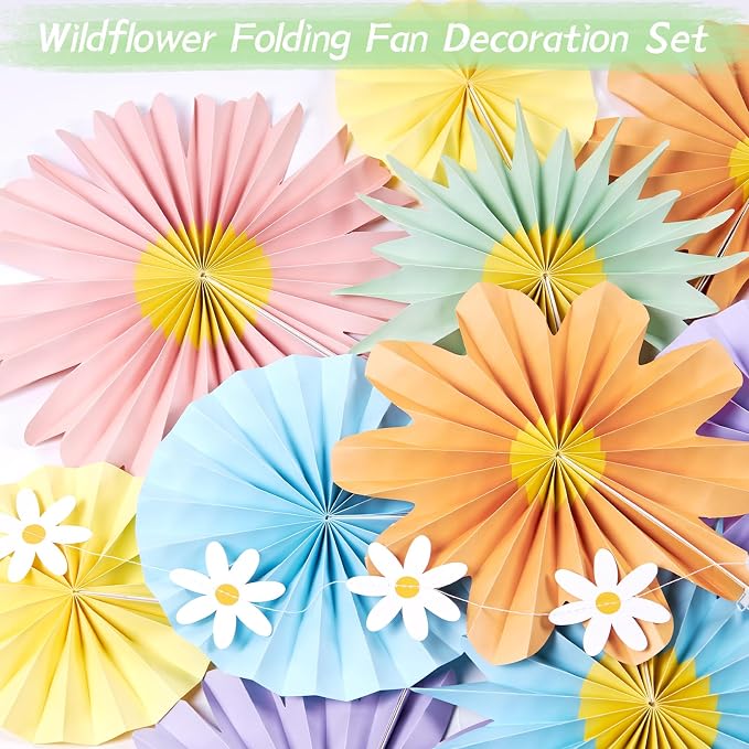 SUNBEAUTY14PCS Pastel Paper Fans Party Decoration Paper Flowers Decorations for Wall Hanging Paper Flowers Floral Backdrop Flower Garland for Birthday Baby Shower Spring Decor Classroom Decorations