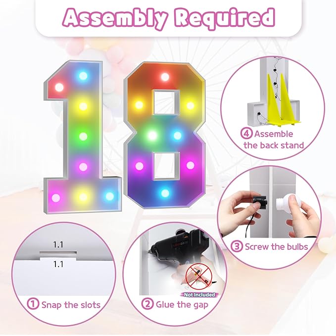 Marquee Numbers 18th Birthday Decoration: Colorful 3FT Large Light Up 18 Year Old Birthday Decorations Anniversary Backdrop Cardboard Sign 18 Colors Number 18 Mosaic Balloon Frame